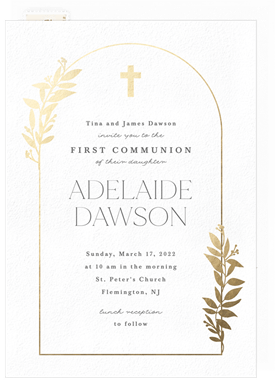 'Gilded Floral Arch' First Communion Invitation