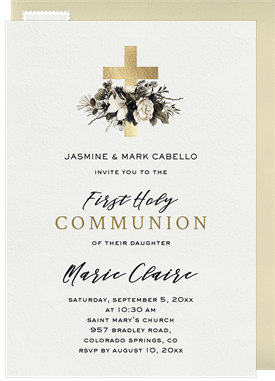 'Holy Florals' First Communion Invitation