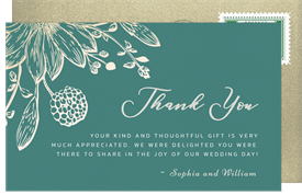 'Gilded Blooms' Wedding Thank You Note