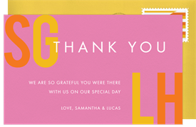 'Center Stage Initials' Wedding Thank You Note