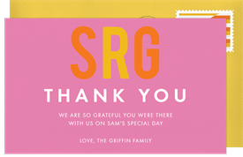 'Center Stage Initials' Bat Mitzvah Thank You Note
