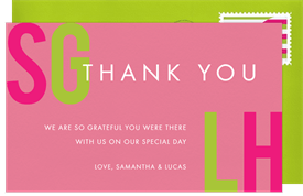 'Center Stage Initials' Wedding Thank You Note