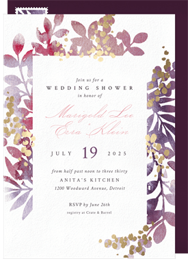 'Lush Watercolor Border' Bridal Shower Invitation