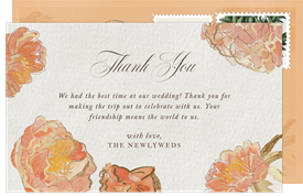 'Hand Painted Peonies' Wedding Thank You Note