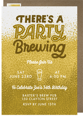 'Party Brewing' Adult Birthday Invitation