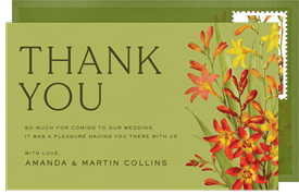 'Red Lillies' Wedding Thank You Note