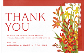 'Red Lillies' Wedding Thank You Note
