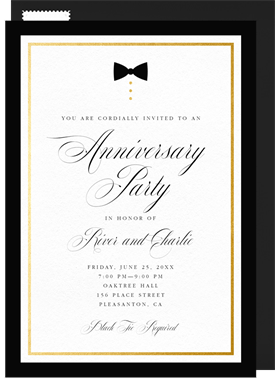 'Black Tie Only' Anniversary Party Invitation