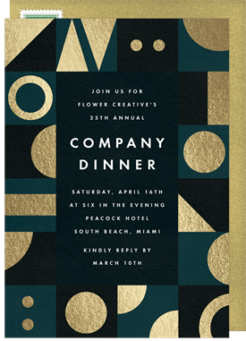 'Gilded Geometric Shapes' Dinner Invitation