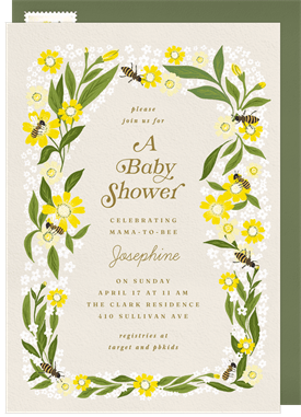 'Bees & Blooms' Baby Shower Invitation
