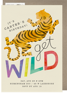 'Get Wild Tiger' Kids Birthday Invitation