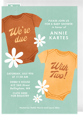 'Twin Onesies' Baby Shower Invitation