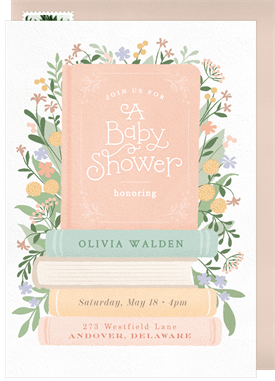 'Blooming Books' Baby Shower Invitation