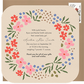 'Ditsy Floral Border' Birth Announcement