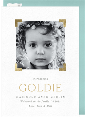 'Gilded Photo Corners' Birth Announcement