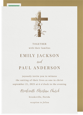 'Gilded Floral Cross' Wedding Invitation