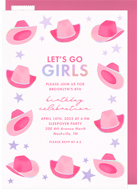 'Let's Go Girls' Kids Birthday Invitation