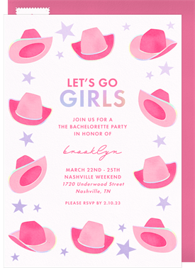 'Let's Go Girls' Bachelorette Party Invitation