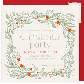 'Letterpress Holly' Christmas Party Invitation