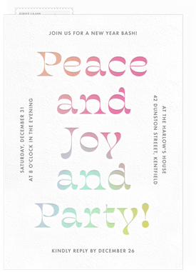 'Peace Joy Party' New Year's Party Invitation