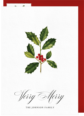 'Elegant Holly Sprig' Holiday Greetings Card