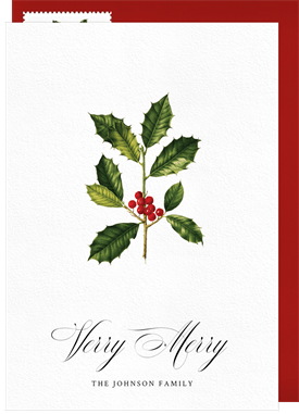 'Elegant Holly Sprig' Christmas Greetings Card