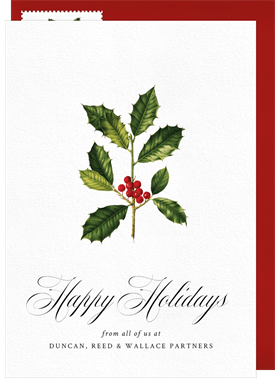 'Elegant Holly Sprig' Business Holiday Greetings Card