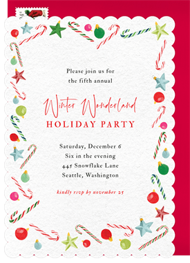 'Scalloped Candy Cane Border' Holiday Party Invitation