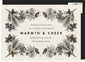 'Delicate Evergreen Border' Holiday Greetings Card