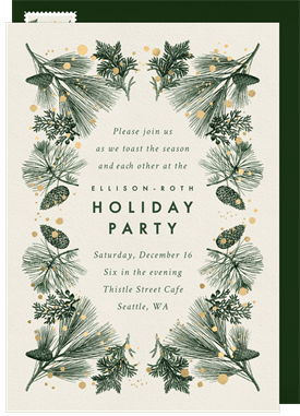 'Delicate Evergreen Border' Business Holiday Party Invitation