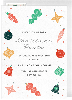 'Ornament Doodles' Christmas Party Invitation