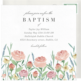 'Blooming Flowers' Baptism Invitation