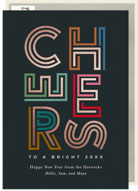 'Bold Geometric Cheers' New Year's Greeting Card