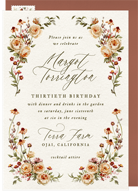 'Vintage Rose Garden' Adult Birthday Invitation
