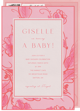 'Wispy Floral Border' Baby Shower Invitation