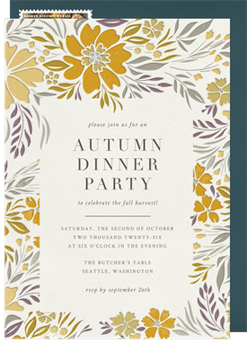 'Botanical Letterpress' Fall Party Invitation