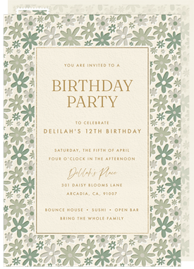 'Retro Ditsy Daisy' Kids Birthday Invitation