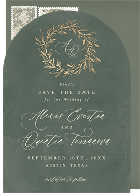 'Gold Wreath' Wedding Save the Date
