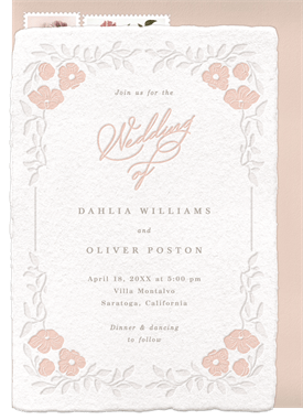 'Letterpress Floral Border' Wedding Invitation