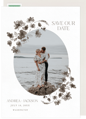'Monochrome Floral Wreath' Wedding Save the Date