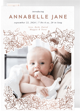 'Sketched Floral Corners' Birth Announcement