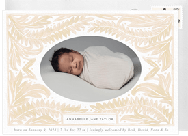 'Carved Woodblock Frame' Birth Announcement
