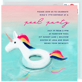 'Unicorn Floaty' Pool Party Invitation