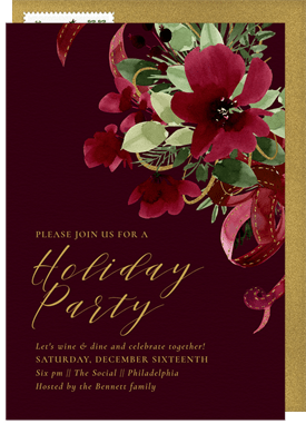 'Crimson Rose Bouquet' Holiday Party Invitation