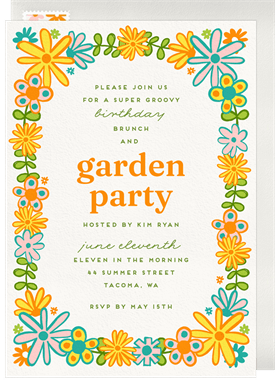 'Cheery Folk Floral' Garden party Invitation