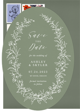 'Romantic Linework Wreath' Wedding Save the Date