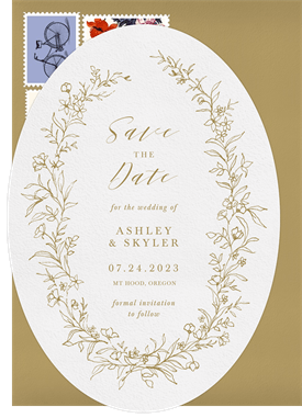 'Romantic Linework Wreath' Wedding Save the Date