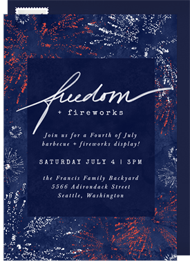 'Freedom and Fireworks' Fourth of July Invitation