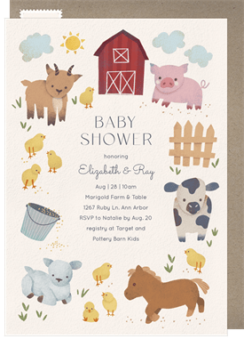 'Barnyard Friends' Baby Shower Invitation