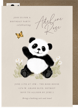 'Friendly Panda' Kids Birthday Invitation